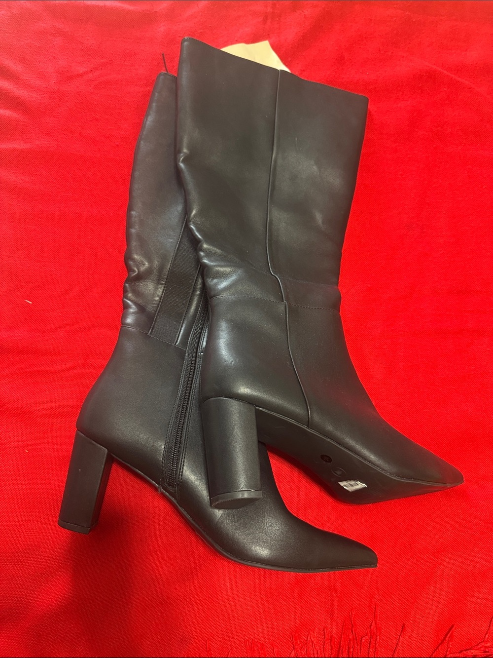 Lane Bryant Black Pointed Toe Mid-Calf Block Heel Boots